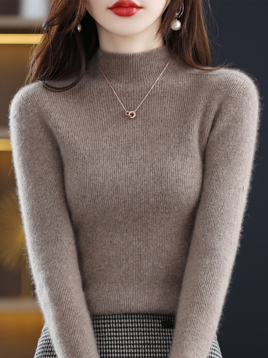 Women Autumn Casual Half-Turtleneck Wool Knit Sweater AK1041