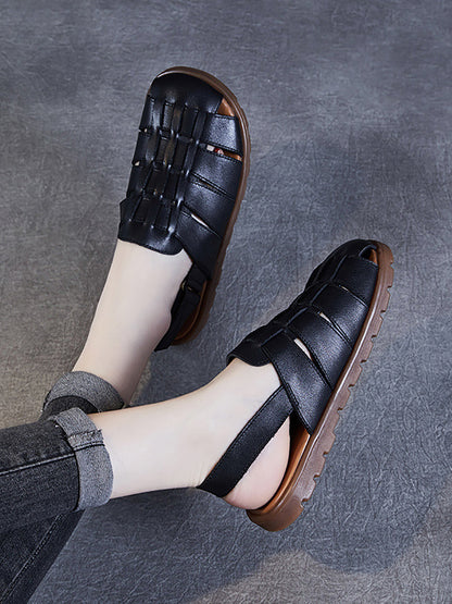 Women Summer Casual Leather Spliced Flat Slippers AA1015