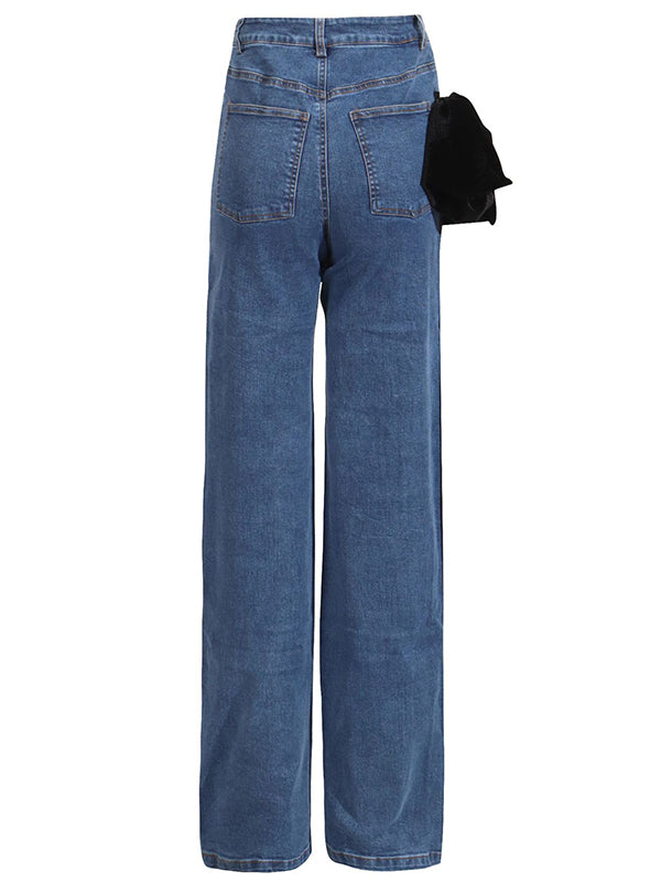 Rote schicke gebundene gerade Jeans mit hoher Taille und Knöpfen 