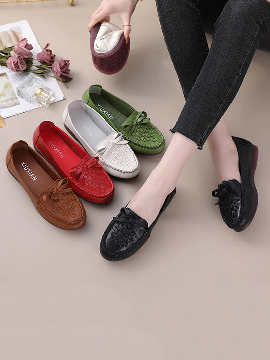 Women Summer Casual Solid Soft Leather Weave Flat Shoes FG1019