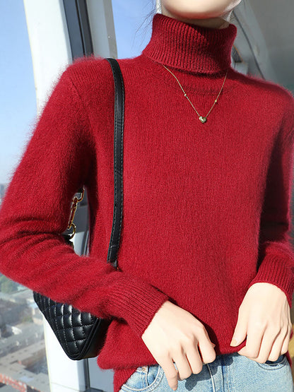 Women Autumn Casual Turtleneck 100%Wool Soft Sweater BA1060