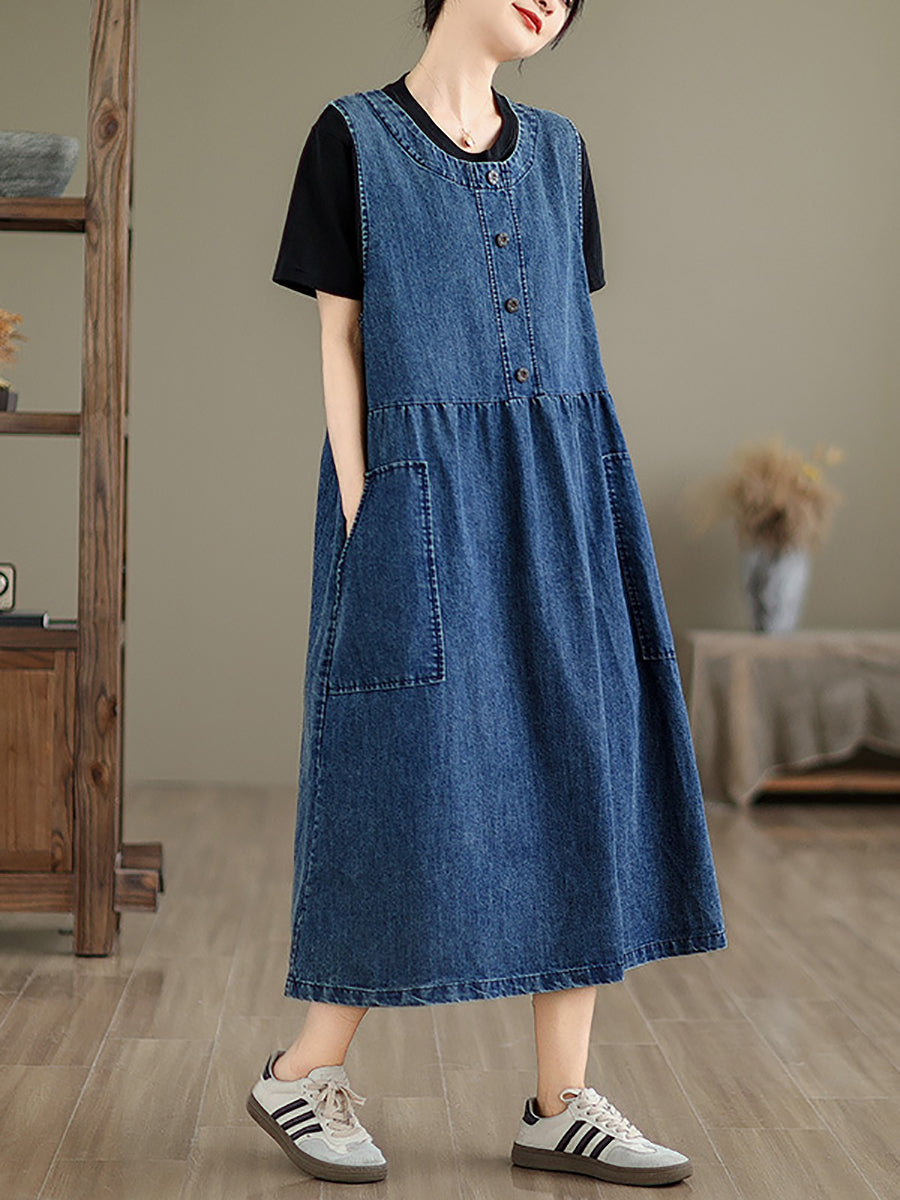 Women Casual Summer Solid Denim Vest Dress AD1121