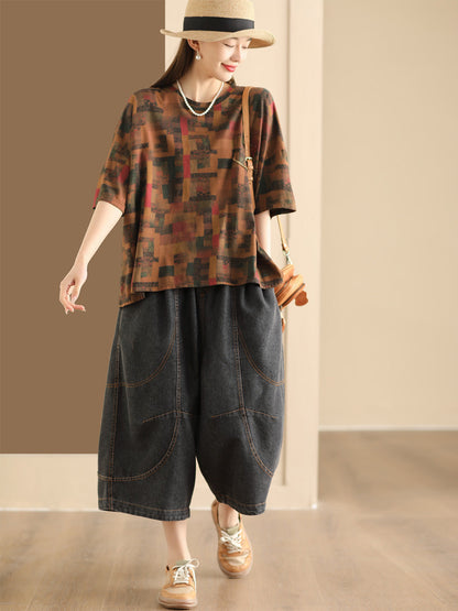 Women Casual Summer Print Loose Cotton Shirt XX1008