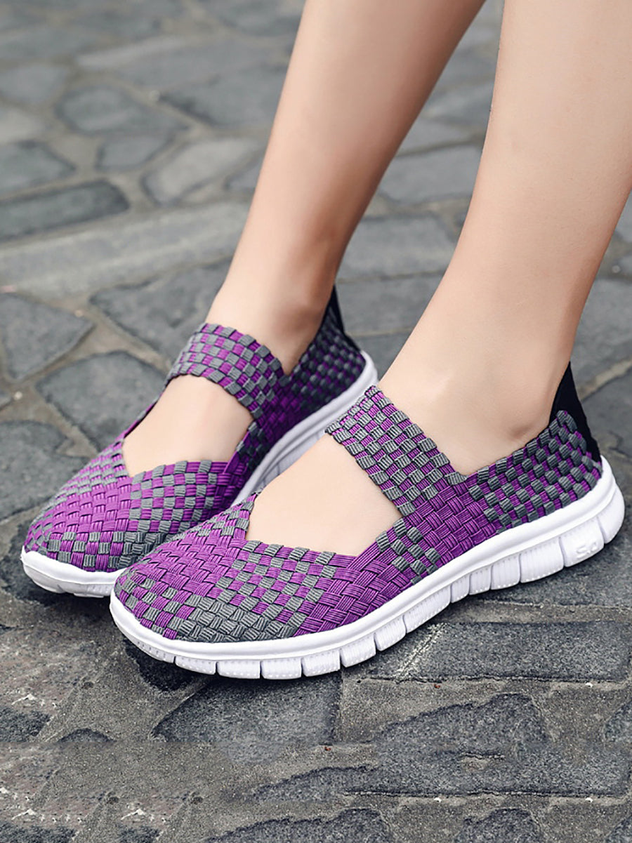 Women Summer Casual Colorblock Weave Flat Shoes RR1017