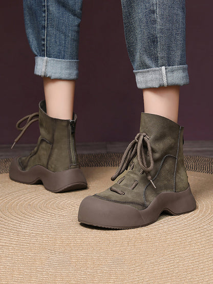 Women Winter Vintage Soft Leather Spliced Platform Boots WG001