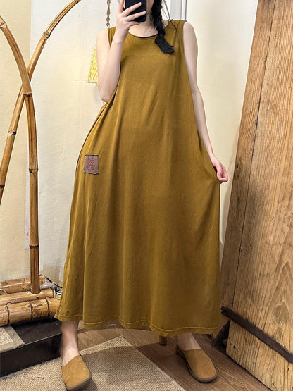 Women Summer CasuaL Solid Patch Spliced Vest Dress QW1021