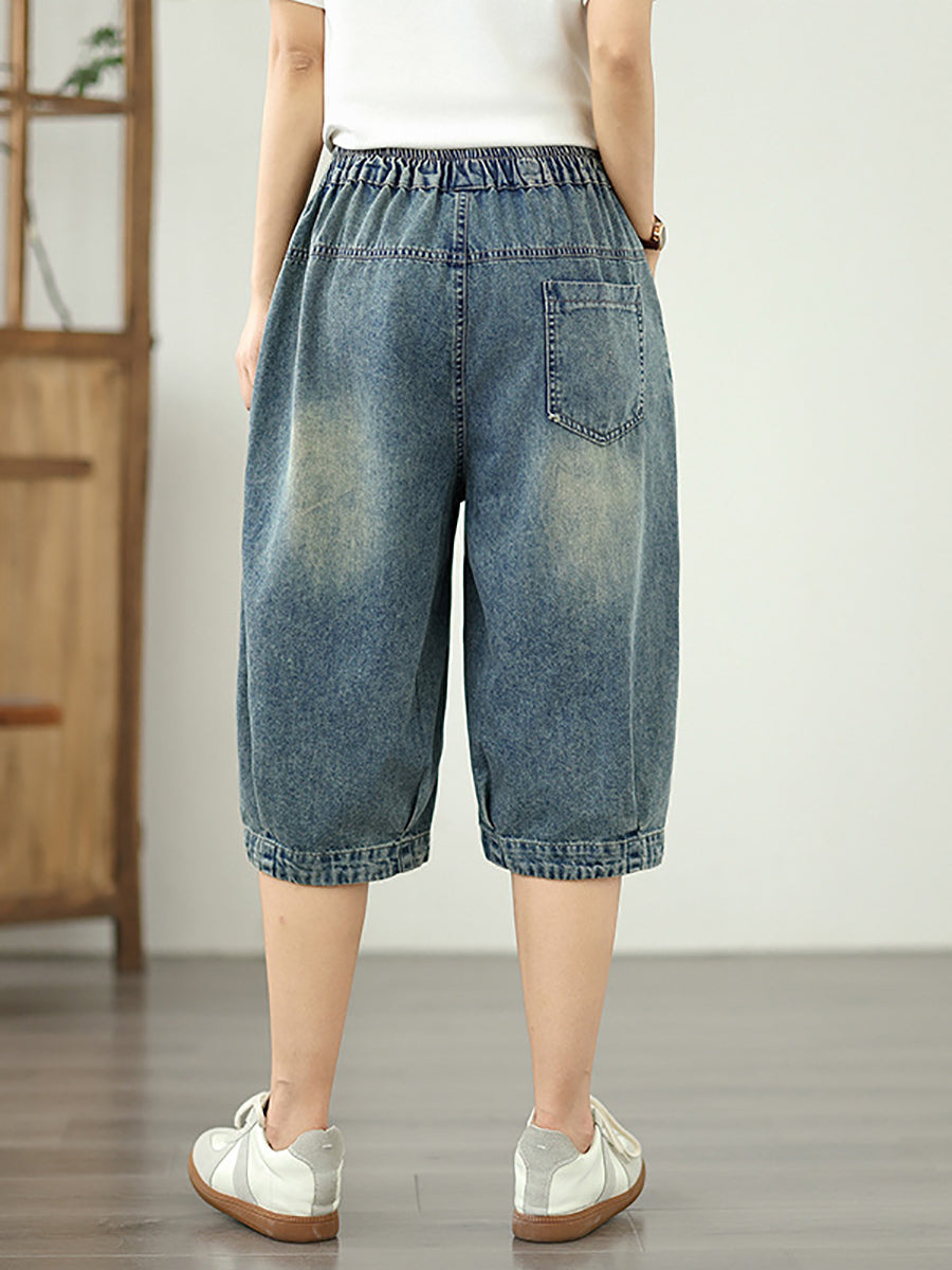 Denim Blume Retro Stickerei Fünfte Frauen Hosen Patchwork 