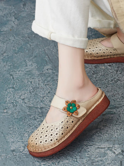 Women Summer Retro Leather Cutout Shoes BN1031