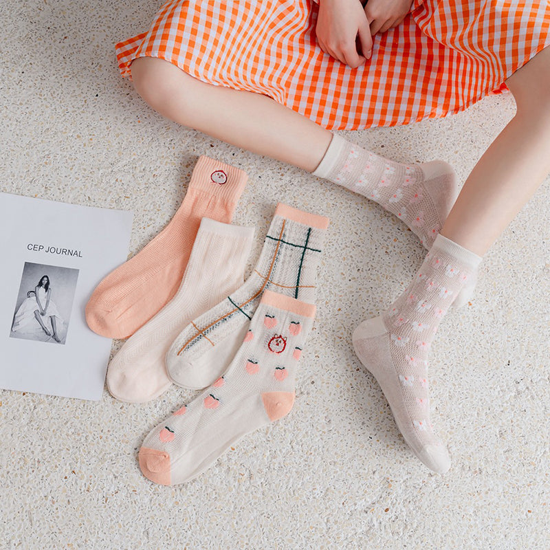 5 Paar Damen Sommersocken im japanischen Stil mit süßem Aufdruck CC033