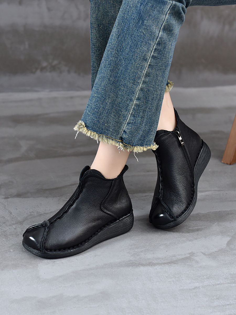 Bottes à talons bas en cuir véritable vintage pour femmes AV1073