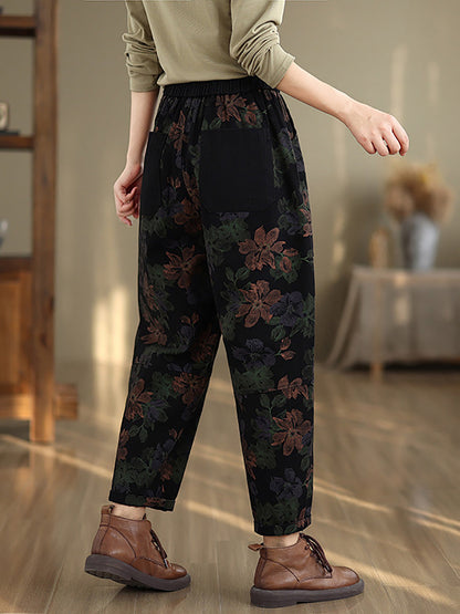 Women Autumn Vintage Flower Cotton Harem Pants AI1038