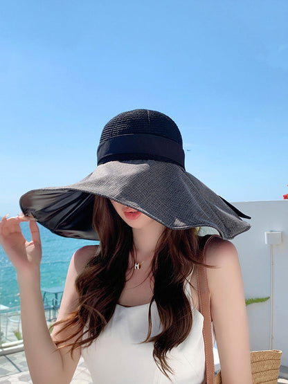 Women Summer Colorblock Large Brim Sunproof Hat WE1002