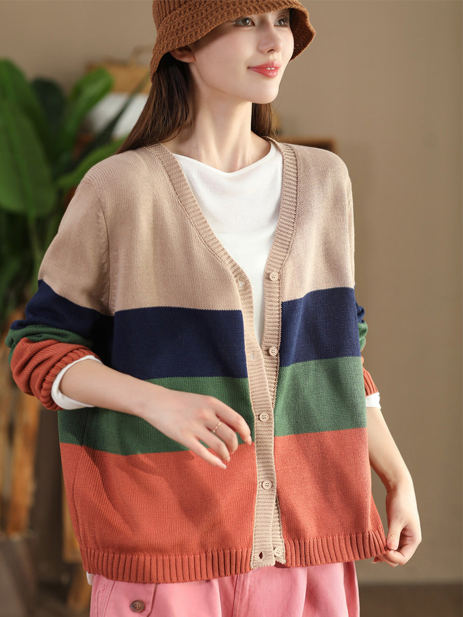 Pull en tricot à col en V et blocs de couleurs pour femme AS1012 