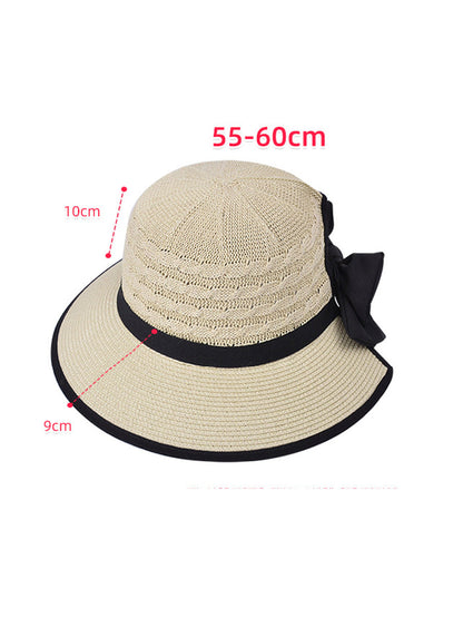 Women Summer Casual Straw Weave Bowknot Sunproof Hat CC038