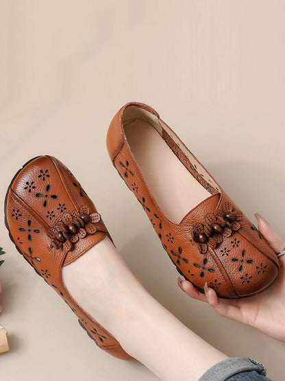 Women Summer Vintage Leather Flower Cutout Shoes FG1026