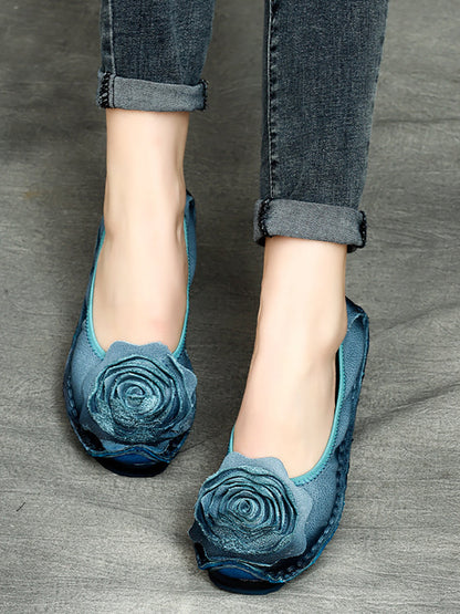 Women Summer Vintage Flower Leather Solid Shoes PP1033