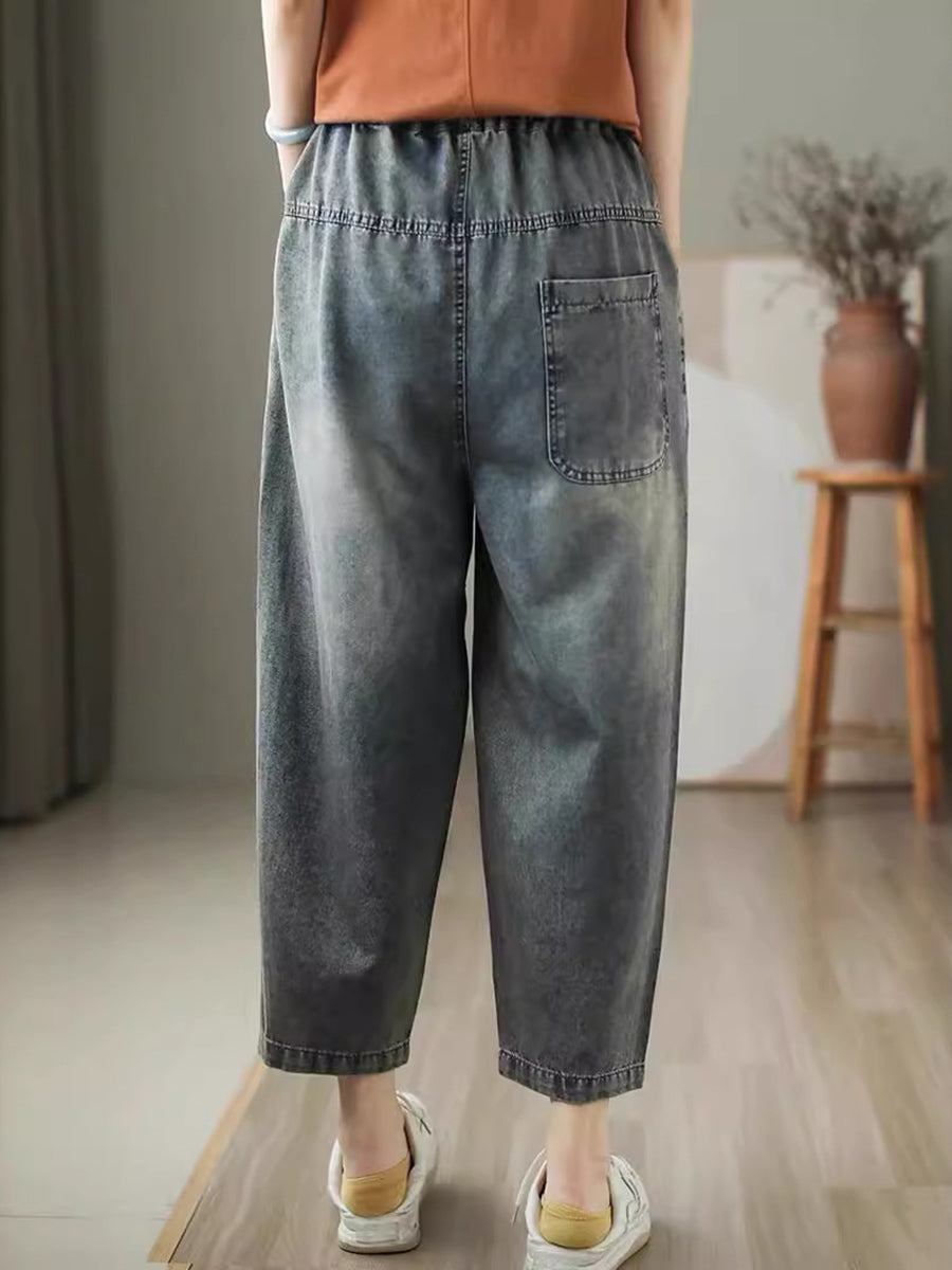 Damen Sommer Lässige Stickerei Denim Haremshose CV1047