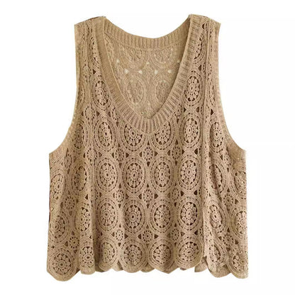 Women Artsy Knitted Cutout V-Neck Vest AS1046