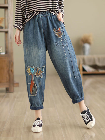 Women Summer Patch Spliced Denim Harem Pants CV1044