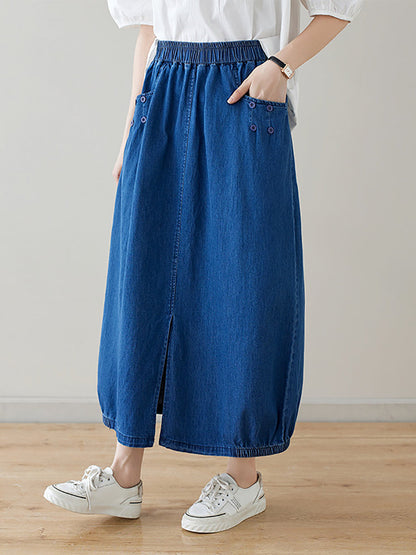 Women Summer Casual Solid Denim Skirt II1048