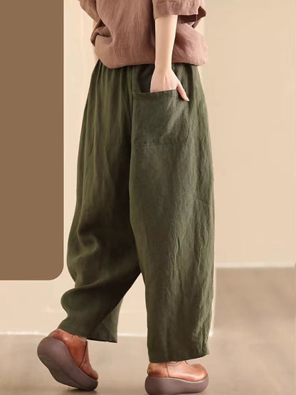 Women Summer Solid Linen Loose Harem Pants WE1021