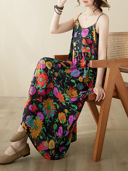 Women Artsy Summer Flower Loose Vest Dress PA1020