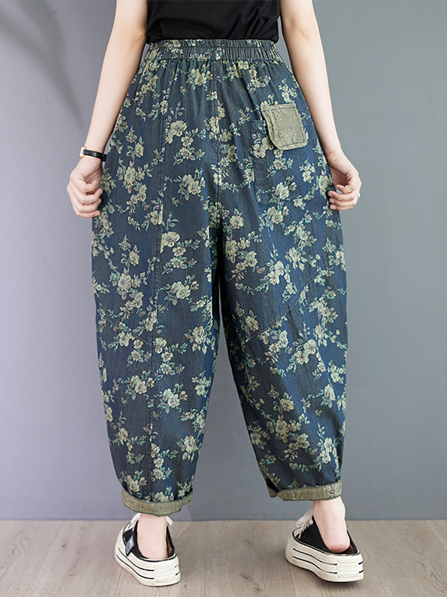 Pantalon sarouel d'été vintage à imprimé floral pour femme OO1023