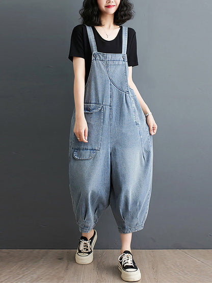 Women Summer Solid Casual Loose Denim Jumpsuits XX1050