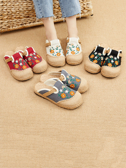 Women Summer Ethnic Flower Embroidery Slippers CC050