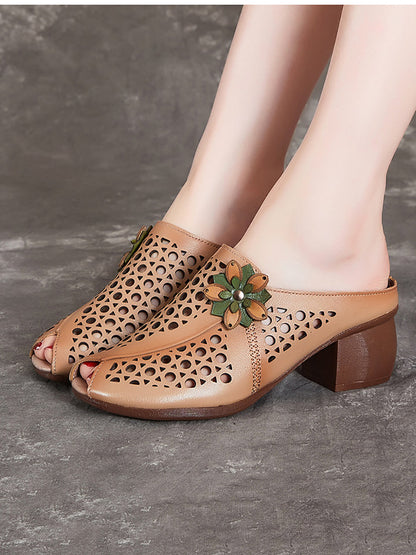 Women Summer Artsy Leather Cutout Flower Spliced Sandals OP1048