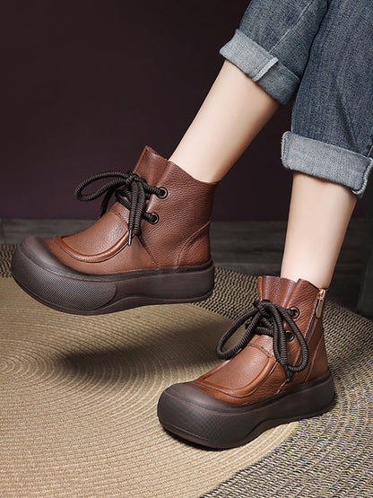 Women Casual Winter Solid Leather Strap Platform Boots WG009