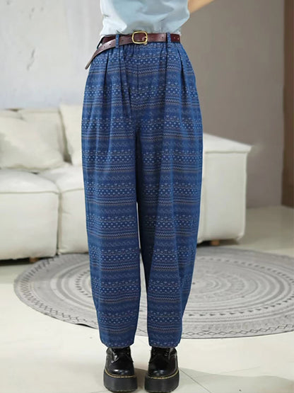 Women Summer Ethnic Print Straight-leg Loose Pants RR1025