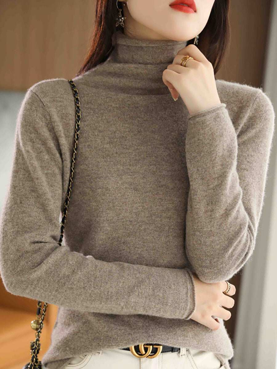 Women Autumn Turtleneck 100%Wool Solid Sweater BA1009