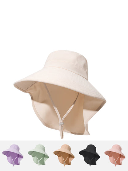 Women Summer Solid Large Brim Neck Guard Sunproof Hat WE1005