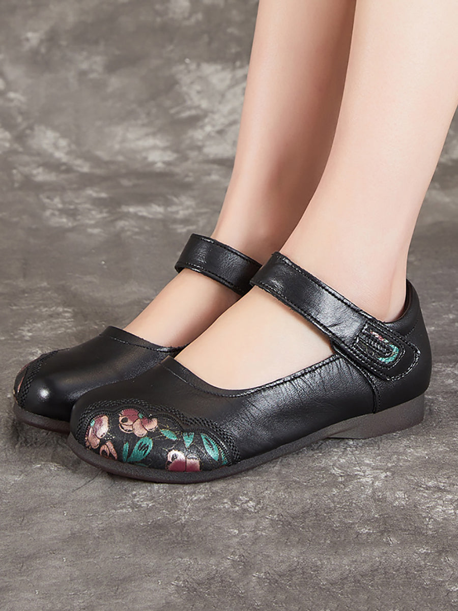 Women Summer Ethnic Flower Spliced Leather Shoes XX1052