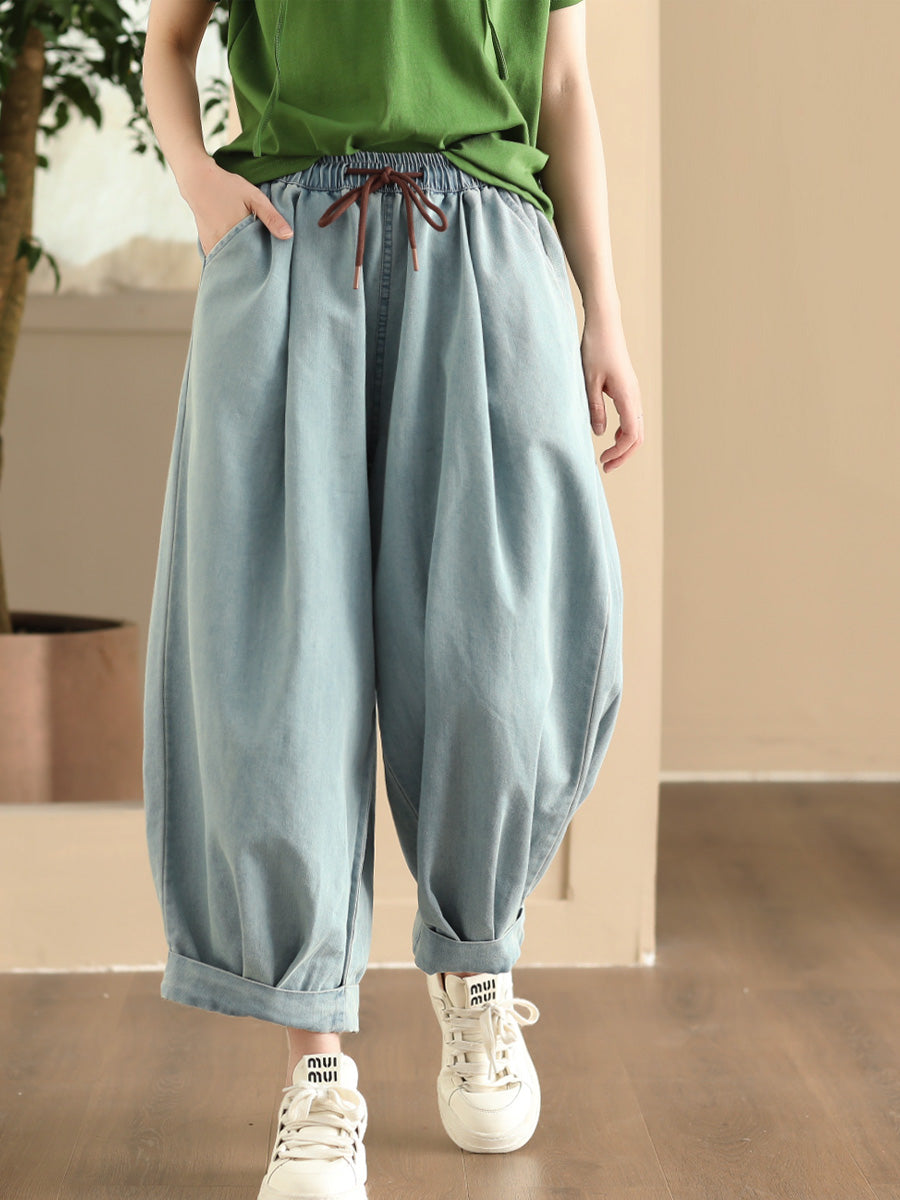 Women Summer Casual Solid Denim Loose Harem Pants FD003