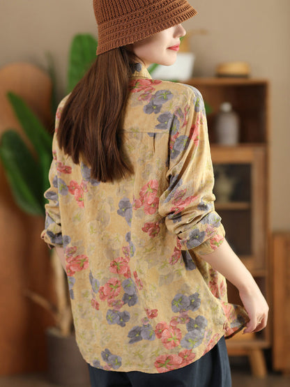 Women Autumn Vintage Flower Button-up Shirt AI1040