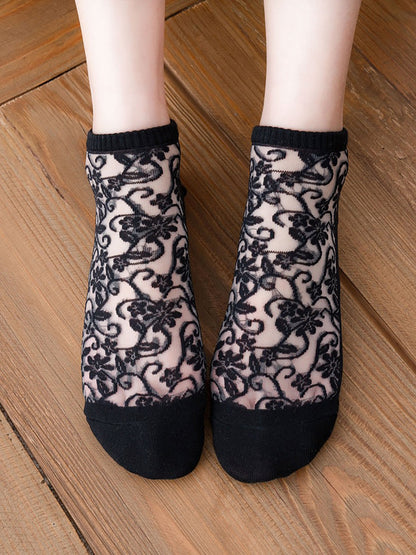 5 Pairs Women Flower Jacquard Summer Socks AA1026