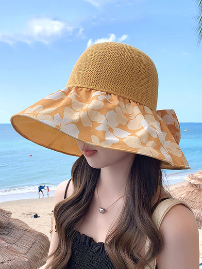 Women Summer Flower Spliced Bowknot Sunproof Hat AA1028