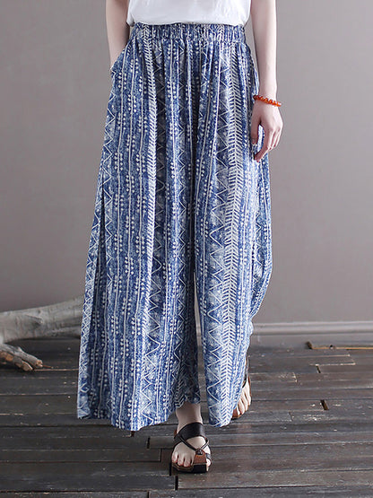 Women Summer Ethnic Batik Wide-leg Loose Pants LL001