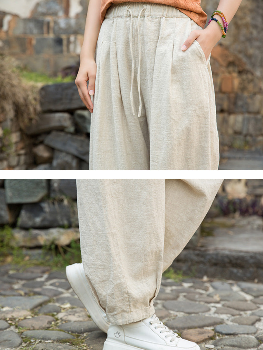 Damen Pure Ramie Straight Worn Color Sommerhose 