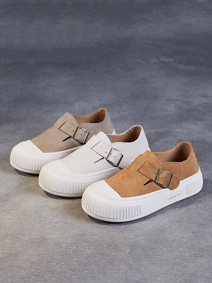 Women Casual Solid Leather Platform Flat Shoes FG1027