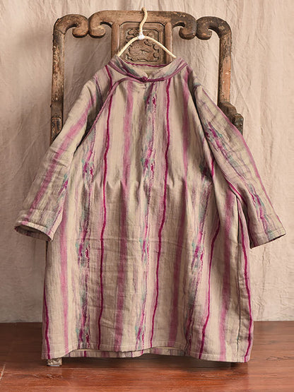 Women Vintage Worn Stripe Frog Robe Dress AT1016