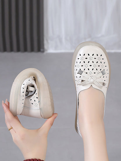 Women Casual Summer Solid Cutout Leather Flat Shoes KL1043