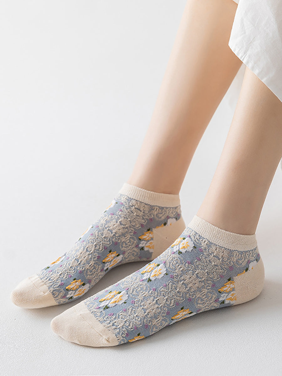 4 Pairs Women Summer Artsy Flower Jacquard Socks AS1009