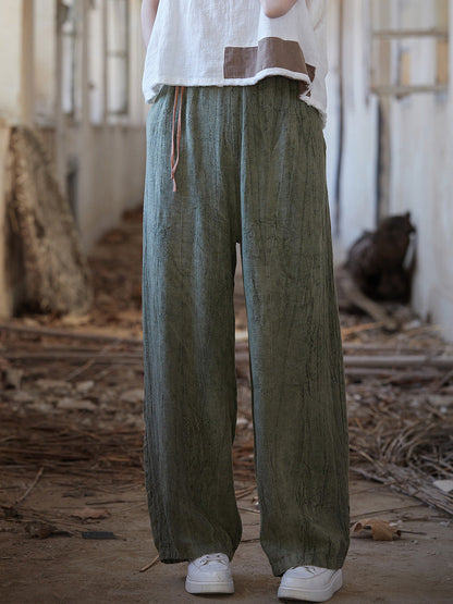 Women Summer Vintage Worn Straight Linen Pants IO1010