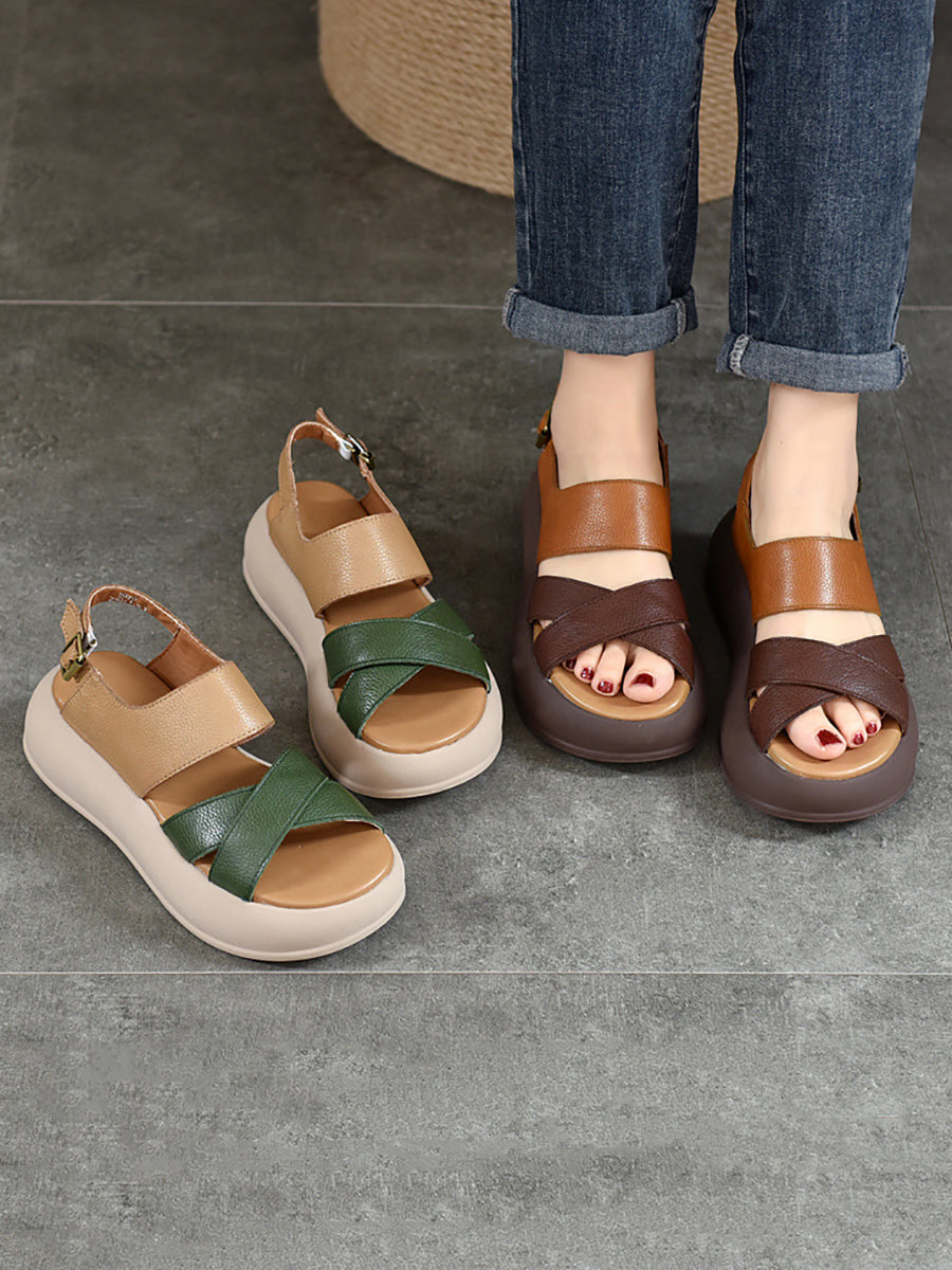 Women Summer Colorblock Leather Platform Sandal TY1048