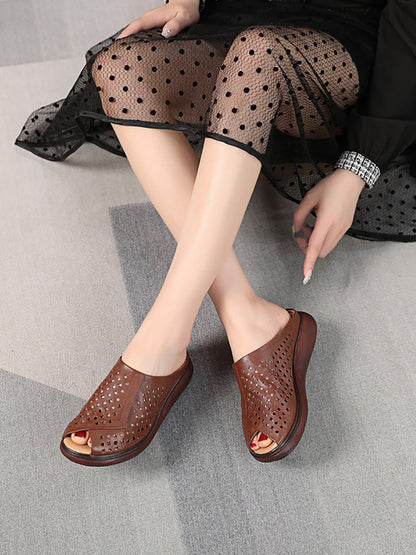 Women Summer Casual Leather Cutout Flat Sandals HH047