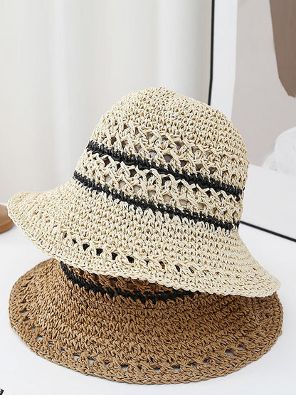 Women Casual Stripe Straw Weave Sunproof Hat CX021