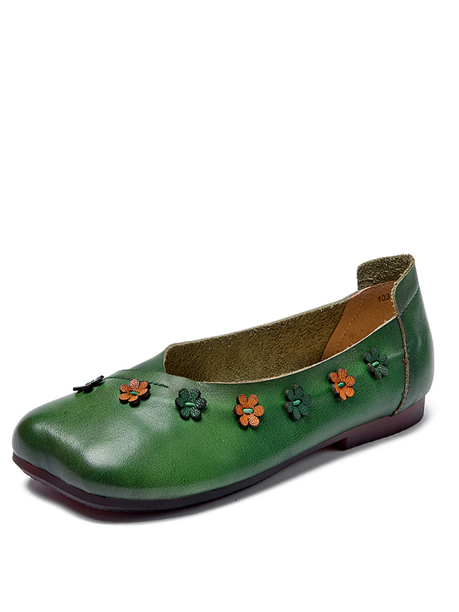 Frauen Vintage Sommer Leder Blume Gespleißt Flache Schuhe SC1012